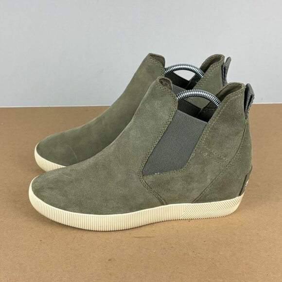 Sorel Out n About Wedge Bootie Womens 8 Green Suede Pull On Double Gore - Picture 10 of 10